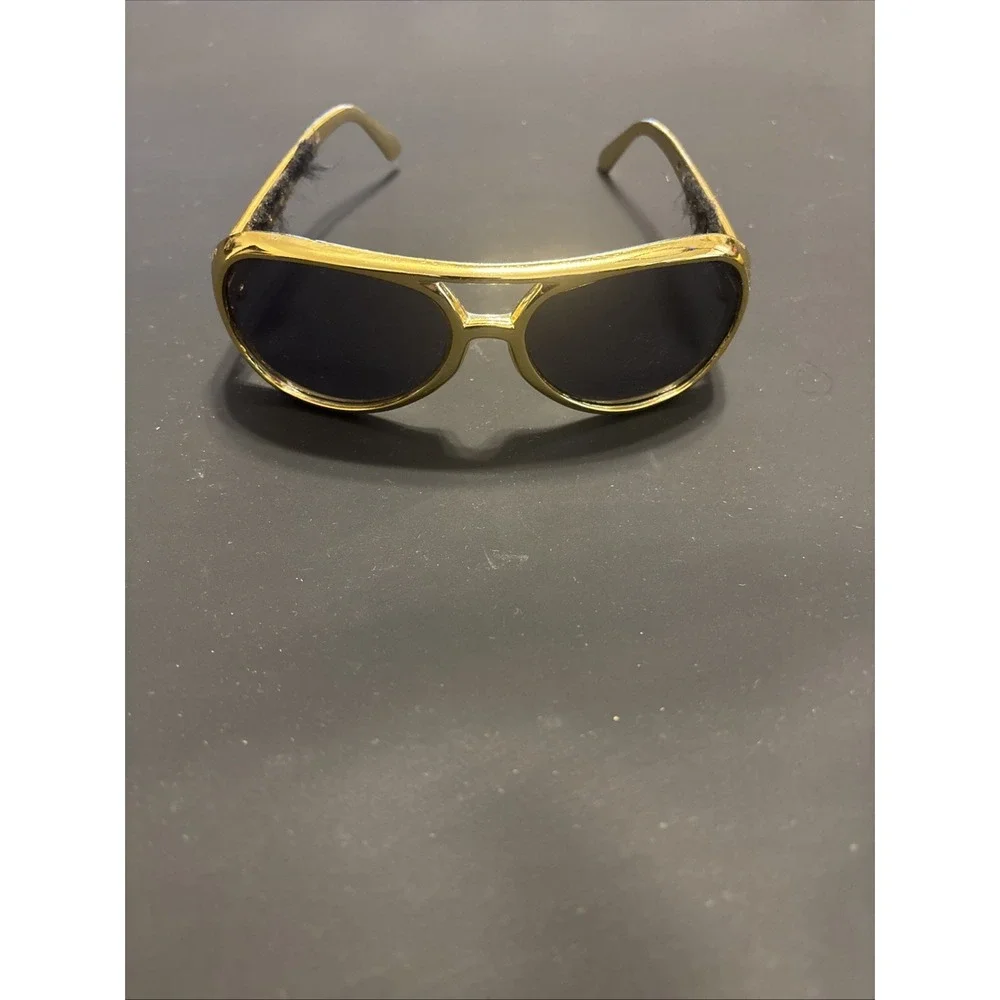 Vintage Gold Tone Aviator Style Sunglasses Black Lenses Faux Fur Temple Accents